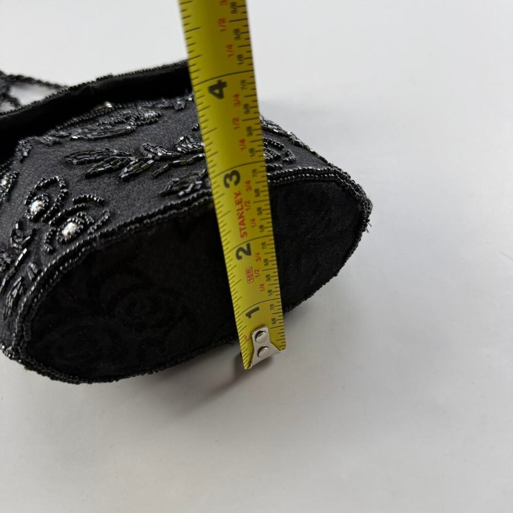 Vintage Black Beaded Mini Evening Bag Floral Satin Clutch Crossbody - Picture 8 of 8